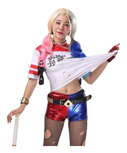 Fantasia Cosplay Harley Quinn Arlequina Completa Com Peruca